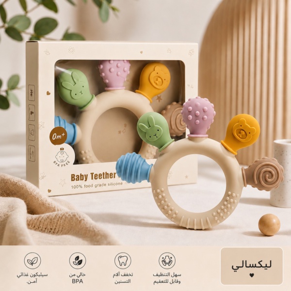 عضاضة أطفال دائرية متعددة المقابض بأشكال حيوانات